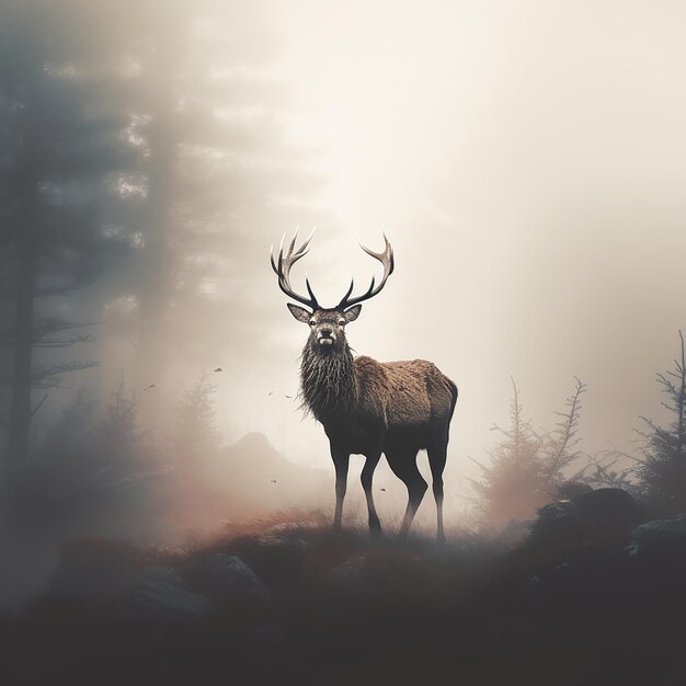 Image of stag in cloudy weather