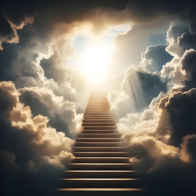 Image of Stairway to Heaven with Bright Sun Light and Lots of Clouds