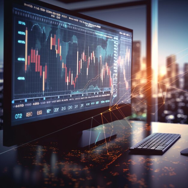 Image of a Stock Market Ticker Tape Scrolling Across a Computer Screen with Financial Charts and Data in the Background Symbolizing the FastPaced and DataDriven Nature of Finance