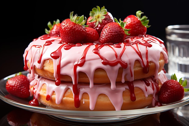 image of a strawberry donut ultra realistic image with white background