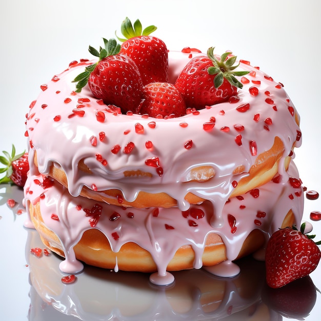 image of a strawberry donut ultra realistic image with white background