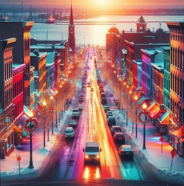 Photo a image of streets by lake erie in new york during winter bright beautiful view