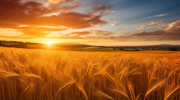 The image of the sunset and the golden wheat field extending to the horizon