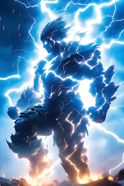 Foto immagine di superumani con poteri di fuoco blu in un campo di guerra