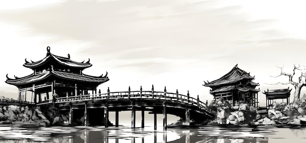 An image of a temple with a roof and sky