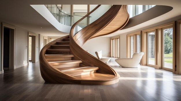 image that exudes the elegance of a modern ash wood staircase within the interior of a new house