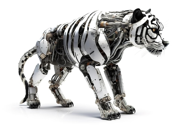 Image of a tiger modified into a electronics robot on a white background Wildlife Animals Illustration Generative AI