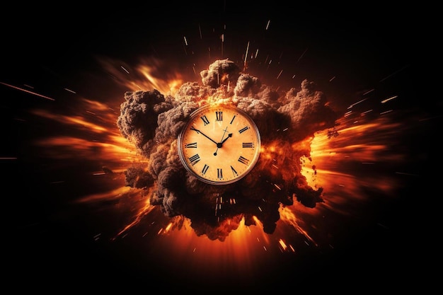 Photo image of a time bomb against dark background timer counting down to detonation illuminated in a