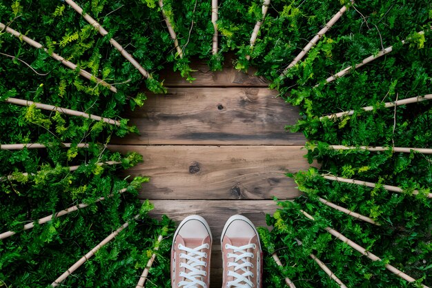 Image Top down view of natures beauty with tree and wood textures