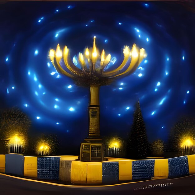 The image of the traditional Jewish Menorah candlestick Dark background