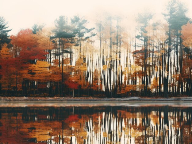 Photo an image of trees reflected in a lake