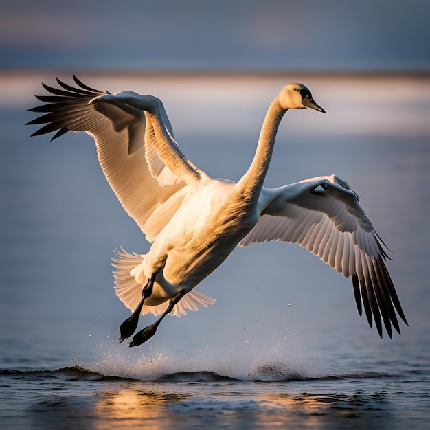 An image of a trumpeter swan in flight