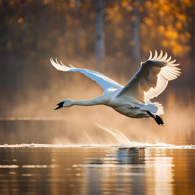 An image of a trumpeter swan in flight