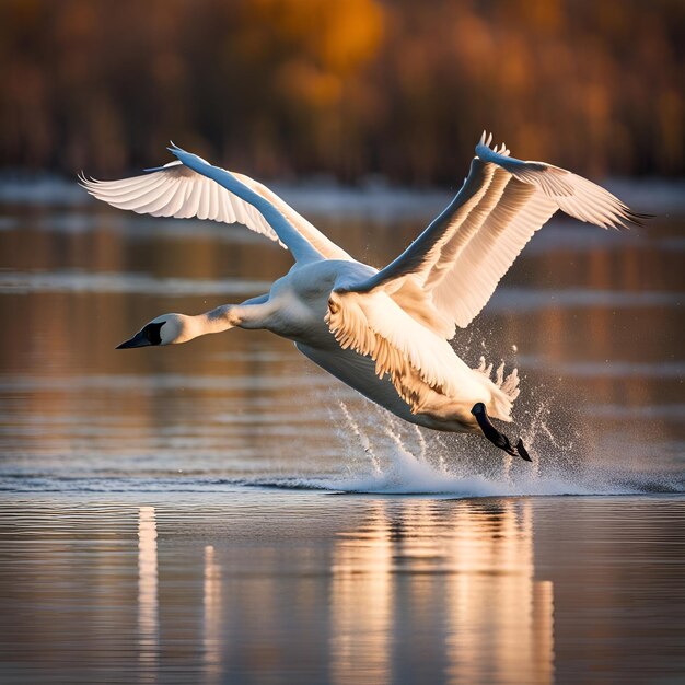 An image of a trumpeter swan in flight