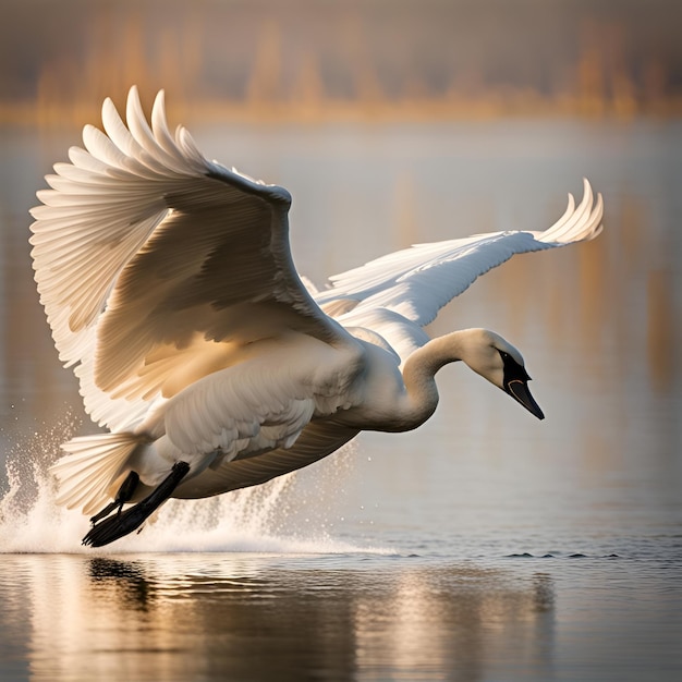 An image of a trumpeter swan in flight