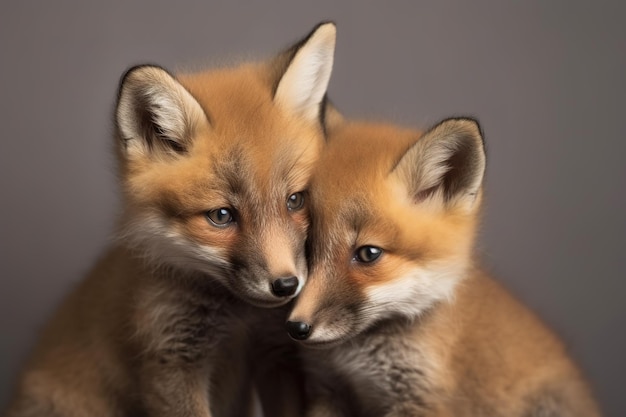 Image of two baby foxs cubs cuddle together Wildlife Animals Illustration Generative AI