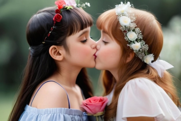 Image of two girls in love kiss