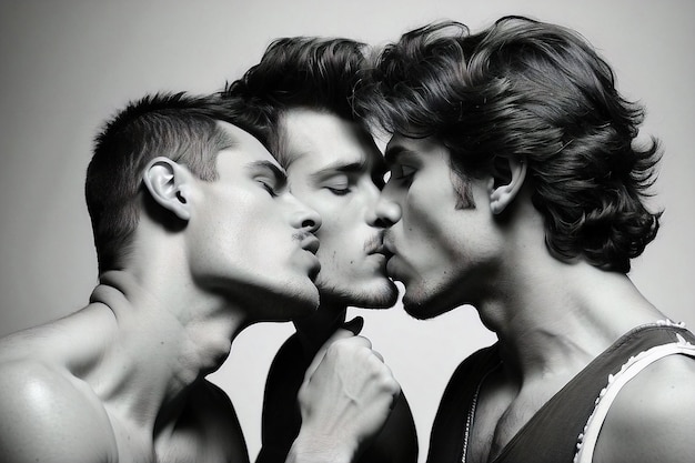Изображение двух влюбленных мужчин, целующихся.