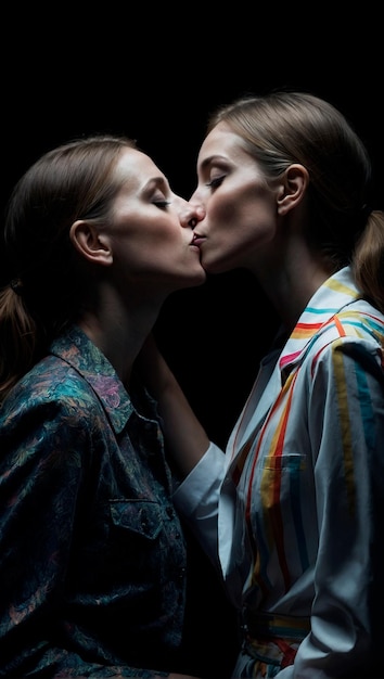 키스 하는 두 여자 의 사진