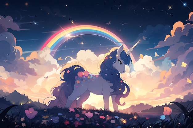 Image of a Unicorn under a Rainbow