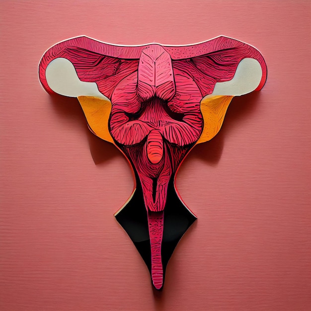 자궁의 이미지입니다. 체외 수정. 종이 컷으로 만든 여성 생식기의 콜라주