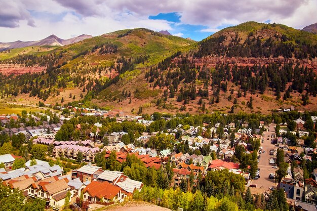 Image of View of mountain town tucked into valley