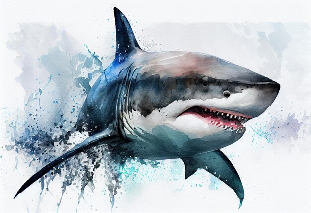 Image of a watercolor drawing of a Shark Generative AI