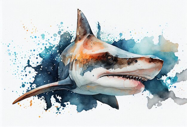 Image of a watercolor drawing of a Shark Generative AI