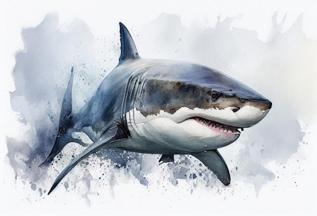 Image of a watercolor drawing of a Shark Generative AI