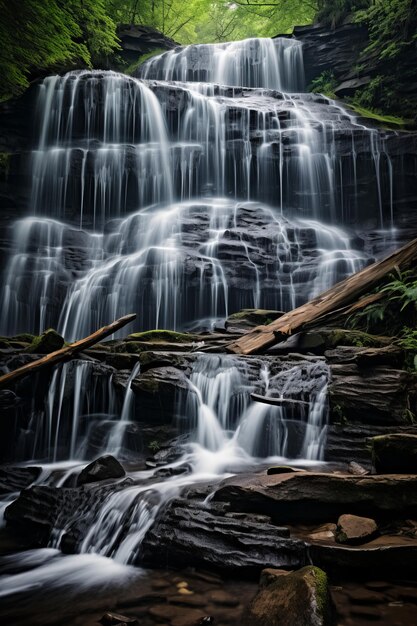 an image of a waterfall in the woods