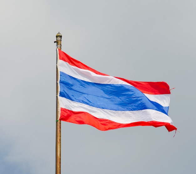 푸른 하늘 배경으로 태국의 태국 국기를 흔들며의 이미지.