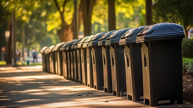 An image of a wellpositioned row of recycling bins Generative AI