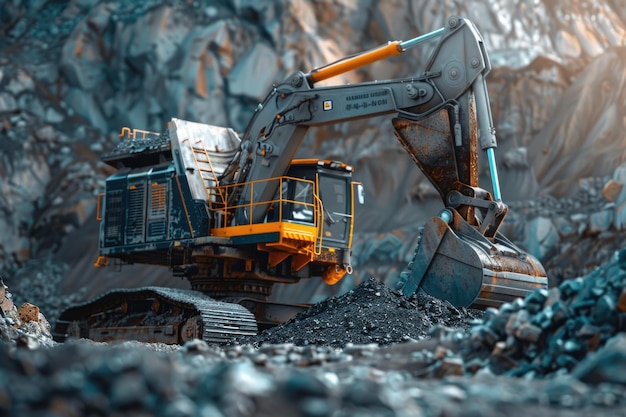 Image of a wheeled excavator on a quarry tip