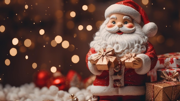 An image of a whimsical Santa Claus figurine holding a bag of presents