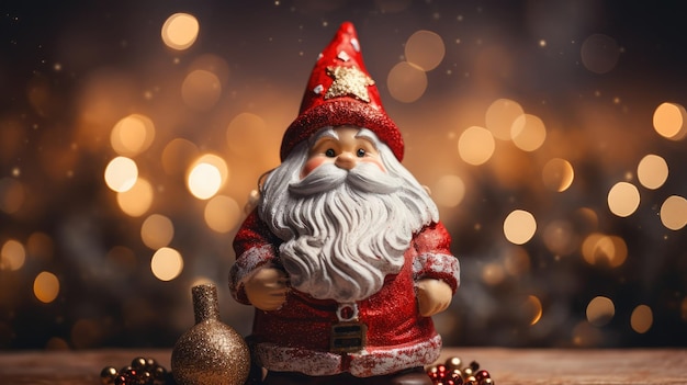 An image of a whimsical Santa Claus figurine holding a bag of presents