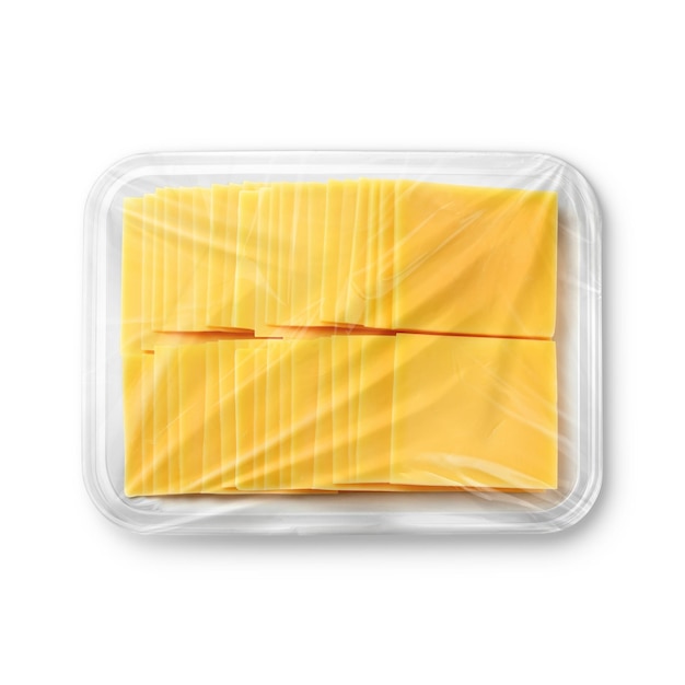 An image of a white cheese plastic tray isolated on a white background