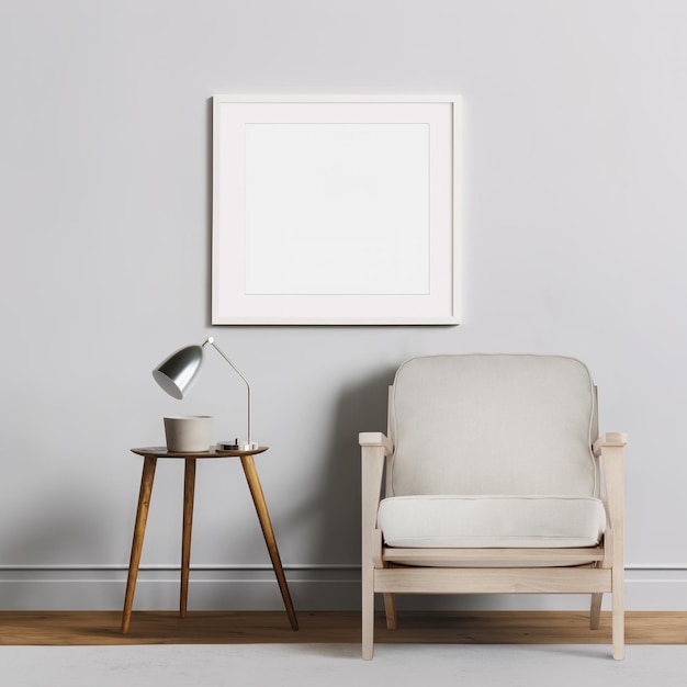 a image of a white frame portrait on a wall in a living room background