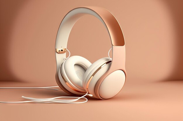 Image of a white headphone against a light brown background