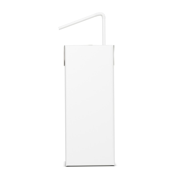 a image of a white juice box with straw isolated on a blank background