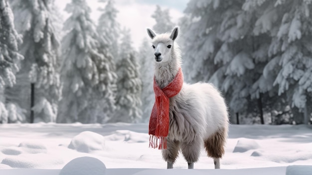 Image of a white llama with scarf