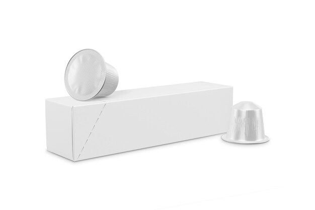 a image of a White Paper Box With Coffee Capsules isolated on a white background