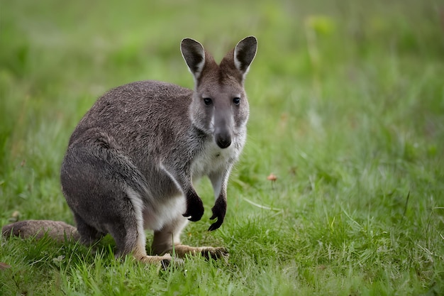 Photo image wild wallaby captured in natural habitat of open field