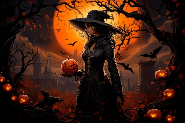 Image of a witch with mystical background