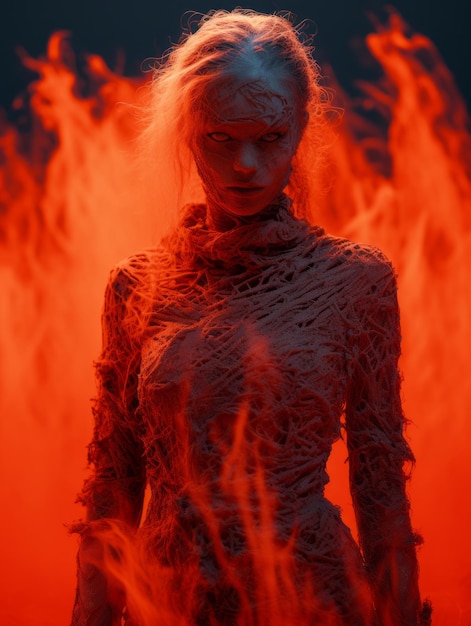 an image of a woman covered in red fire