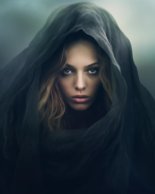 An image of a woman in a dark cloak