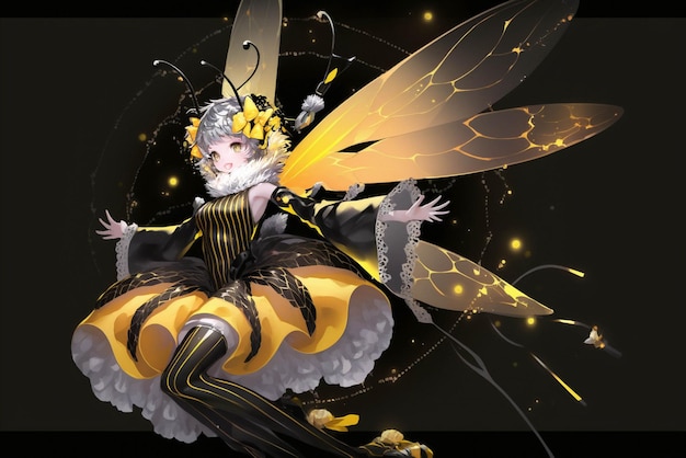 An image of a woman dressed as a bee generative ai