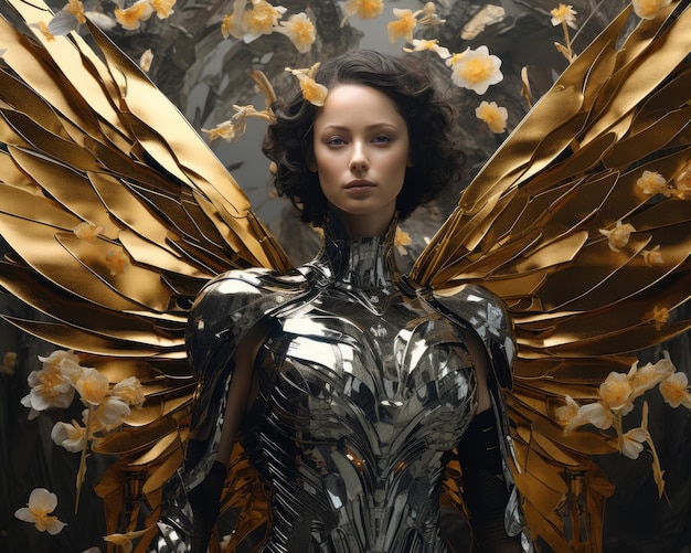 an image of a woman dressed in gold with wings