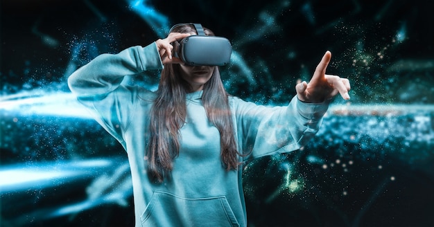 Image of a woman wearing virtual reality glasses