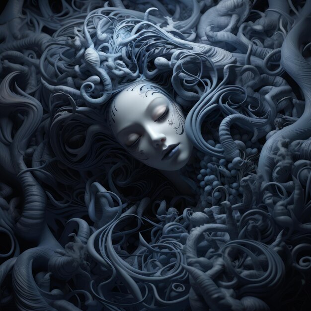 an image of a woman with her head in the middle of a bunch of tentacles