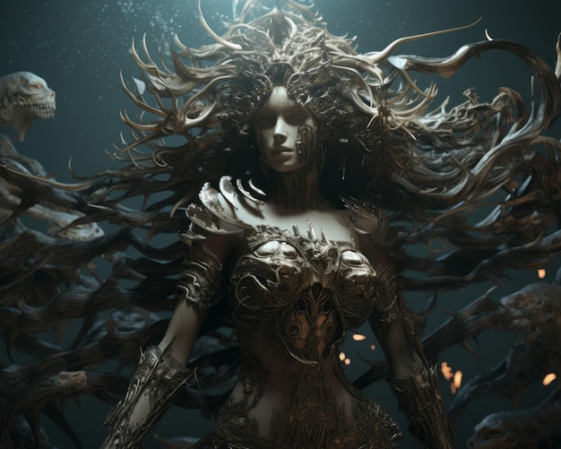 Photo an image of a woman with long hair and tentacles on her head